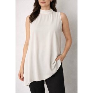 Lily White Ivory Sleeveless High Neck Blouse Women M Zip Back Elegant Career